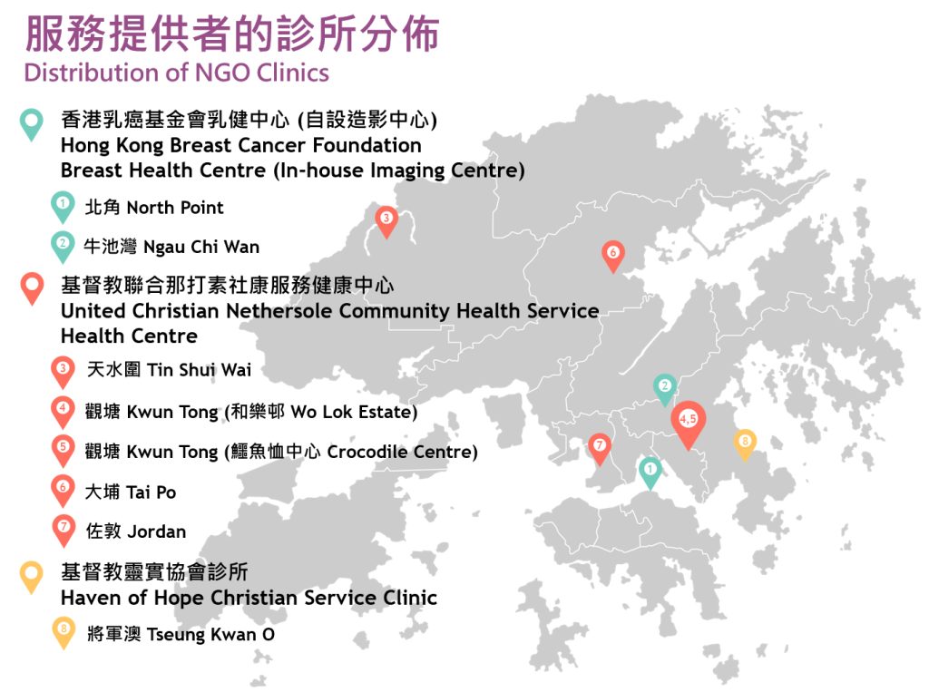香港乳癌篩查服務診所分佈圖